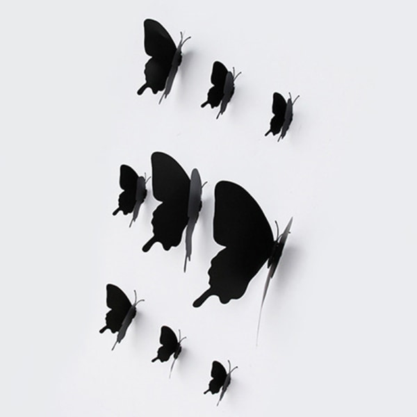 12st/ set 3D svart Pteris Butterfly Väggdekal Butterflies Ma Black onesize