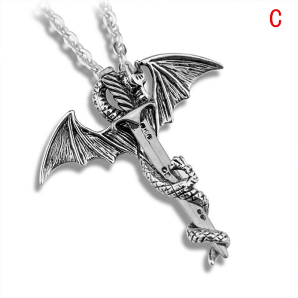 Rustfritt stål lysende Fly Dragon Sword Pendant Chain Necklac Silver C