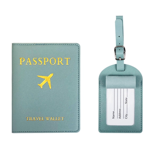 Enkel passholder og bagasjemerke Lær reisesett Kupp Blue A6