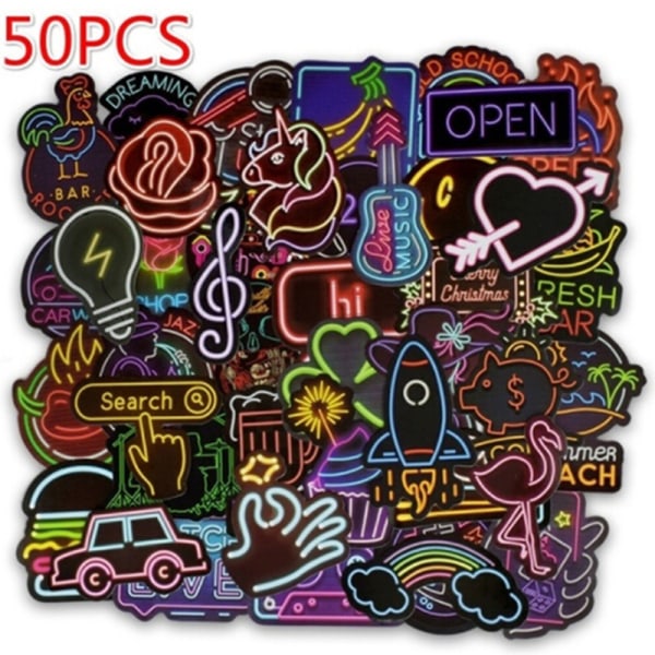 50 st neonljus stil e klistermärken för resväska laptop guitar co Color 50Pcs