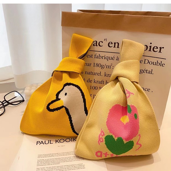 Håndlaget strikket veske for kvinner - Mini knute håndleddsveske, casual A19