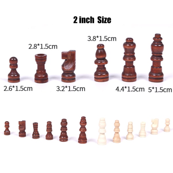 32 stk træskakstykker Komplet Chessmen International Word Brown 1in