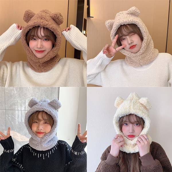 e Bear Ear Hat Scarf Handskar 3-i-1 Winter Warm Cap Dam Windpr 3#-Beige one size