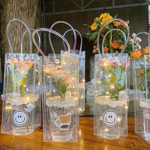 PVC Blomsterpose Boder Blomsterpose Transparent Tote Bag DIY Enkelt one size