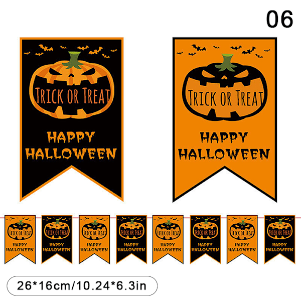 Happy Halloween Papirbanner Skummel Gresskar Hexe Skalle Hallowe K06