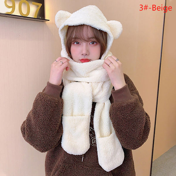 e Bear Korvahattu Huivi Käsineet 3-in-1 Talven lämmin cap Naiset Windpr 3#-Beige one size