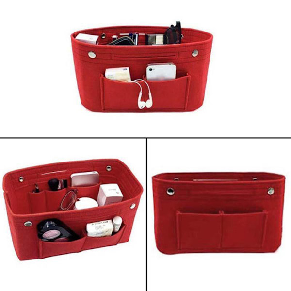 Naisten käsilaukku Organizer laukku Kukkaro Insert Laukku Huopa Multi Pocke Red one size