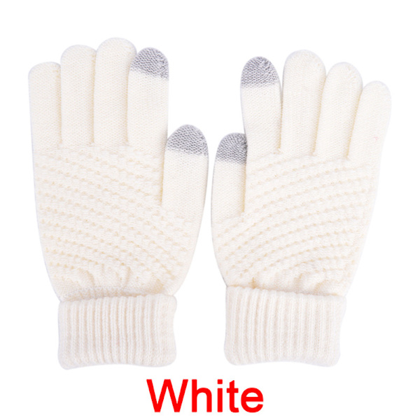 strikket Vinter Varm Uld Handsker Touch Handsker Mand Kvinder Vinter White One Size