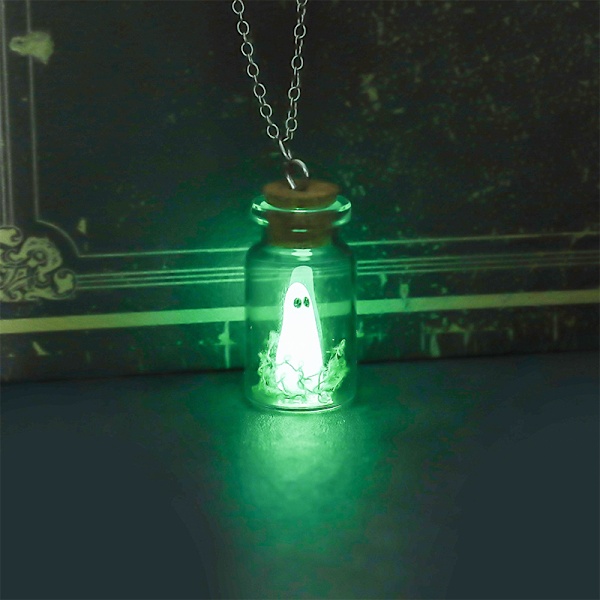 Halloween Flytande Flaska Nattlysande Spöke Halsband Örhänge A3