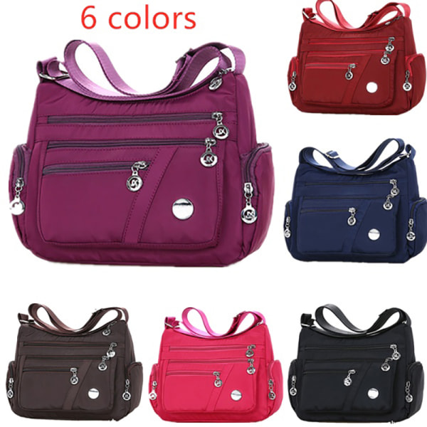 6 farver Vandtæt nylontaske Mode Kvinder Single Shoulder Bag Rose red one size