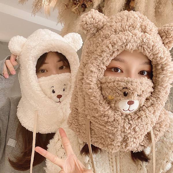 e Bear Ear Hat Halstørklæde Handsker Vinter Kvinder Beanies Caps Varm Plus Khaki One Size