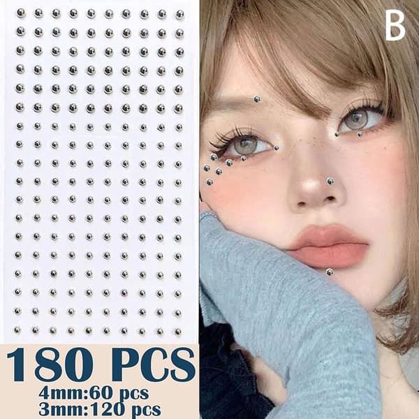 165/180 stk. glitrende krystall nesepiercinger, selvklebende kropps-/leppegem N B