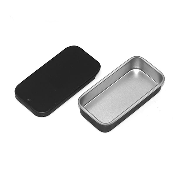 Metall rektangulär tom mini plåtlåda plåt Push Candy Pill C Black