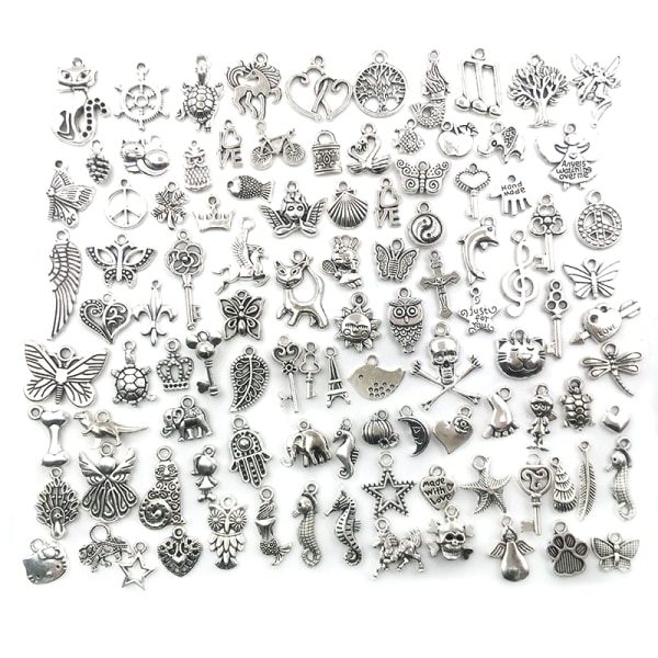 100 st blandat hänge för smyckestillverkning Armband DIY-örhängen N Silver