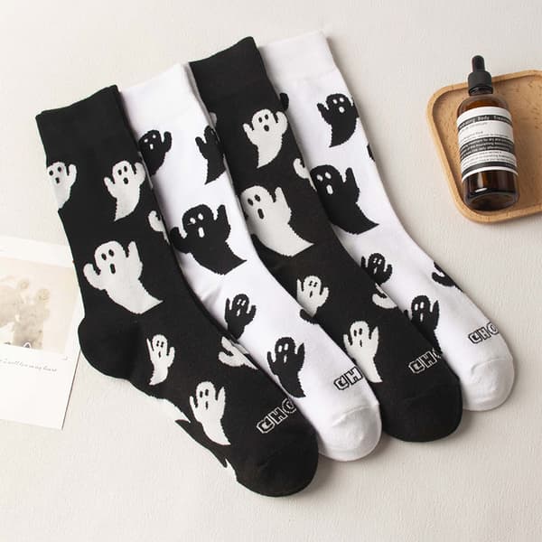 Halloween Mellemrørssokker e Tegneserie Spøgelsessokker Efterår Vinter White