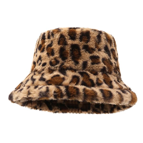 Hatt Dam Vinter Leopardmönstrad Bucket Hat Är Mångsidig Att Hålla Brown