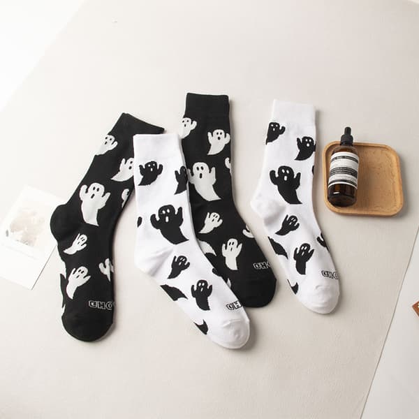 Halloween Mellemrørssokker e Tegneserie Spøgelsessokker Efterår Vinter White