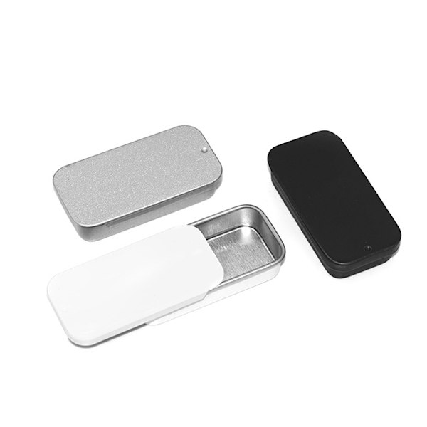 Metall rektangulär tom mini plåtlåda plåt Push Candy Pill C Black