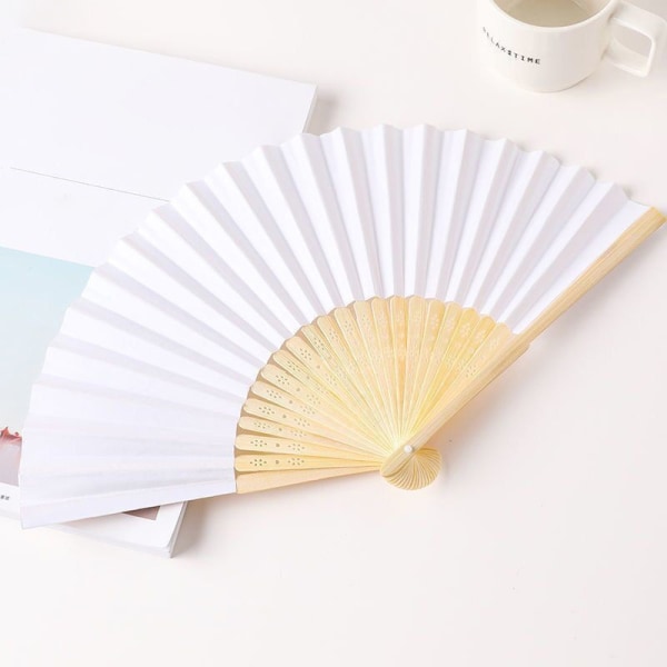 Blank vit DIY-papper Bambu fällbar fläkt för handövningssamtal White