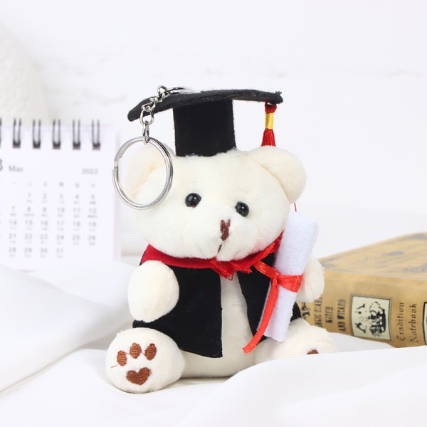 10 cm Mini e Graduation stoppad Bear Mini Nyckelring White