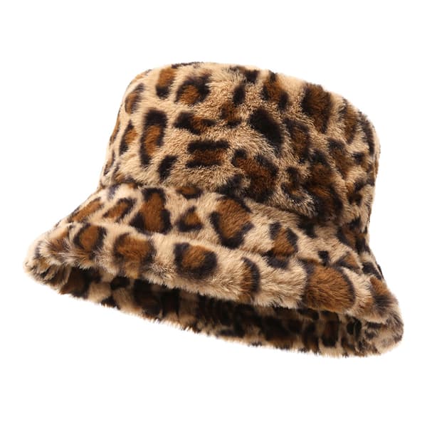 Hatt Dam Vinter Leopardmönstrad Bucket Hat Är Mångsidig Att Hålla Beige