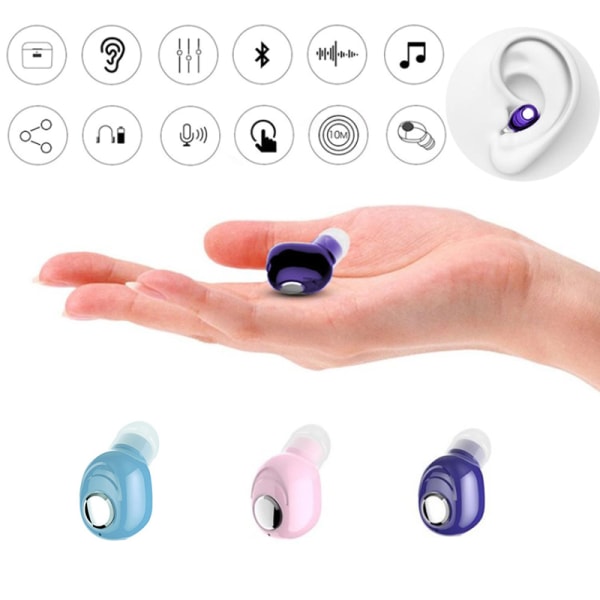 Mini In-Ear 5.0 Bluetooth hörlurar med trådlösa mikrofonhuvuden Purple