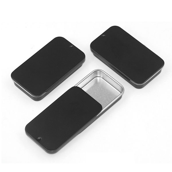Metall rektangulär tom mini plåtlåda plåt Push Candy Pill C Black