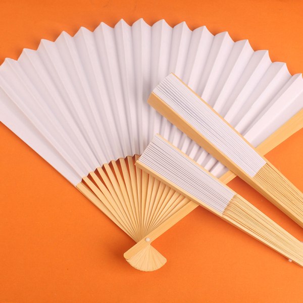 Blank vit DIY-papper Bambu fällbar fläkt för handövningssamtal White
