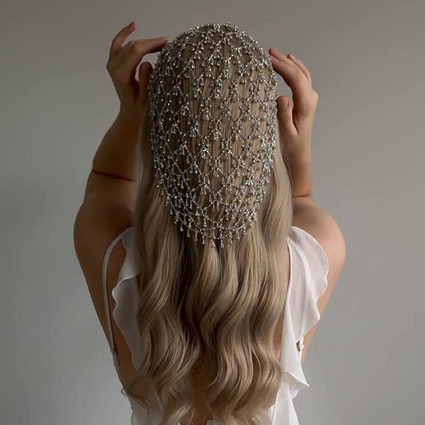 Rhinestones Hårpynt Bryllup Brude Elegant Lang Dusk A2