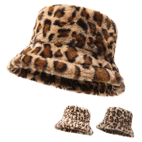 Hatt Dam Vinter Leopardmönstrad Bucket Hat Är Mångsidig Att Hålla Brown