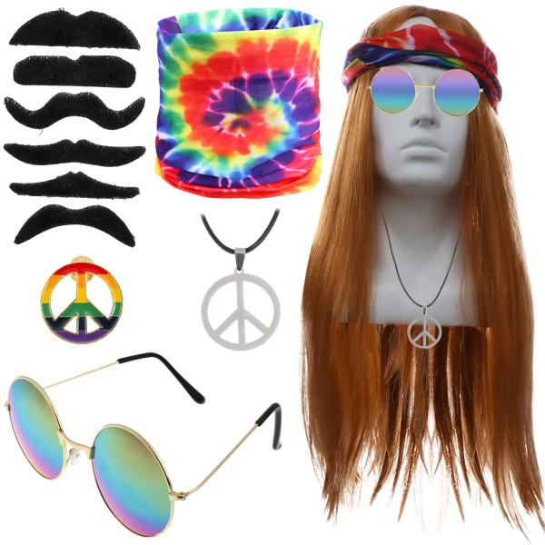 11st Hippie Kostym Tillbehör Fredstecken Halsband Glasögon Huvud one set