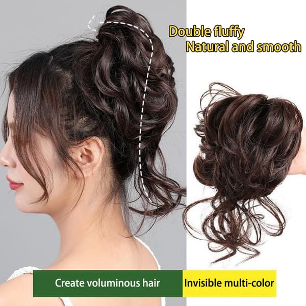 Syntetisk Hårknut Chignon Messy Curly Gripping Clip Elastisk Wo Brown black