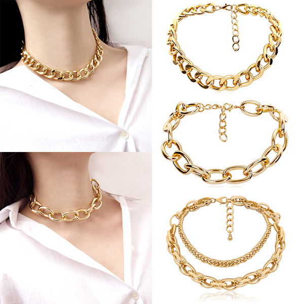 Punk Hip Hop Choker Halsband för kvinnor Statement Gothic Cuban C A2