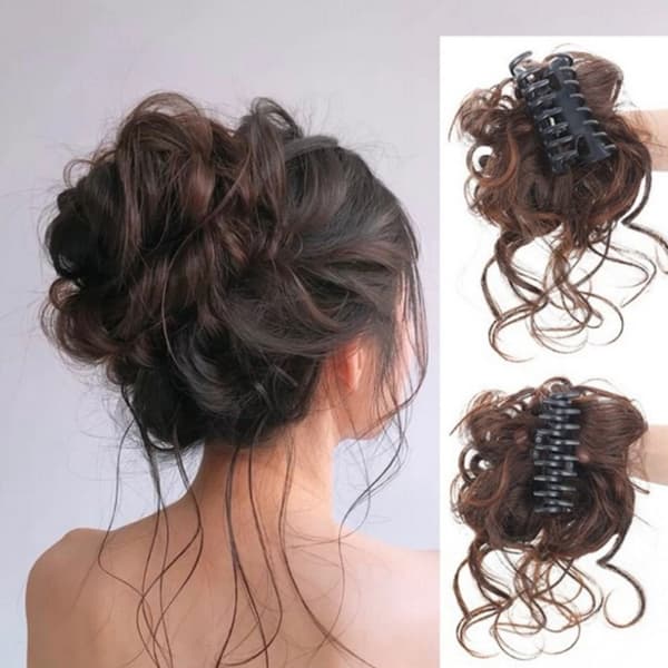 Syntetisk Hårknut Chignon Messy Curly Gripping Clip Elastisk Wo Light brown