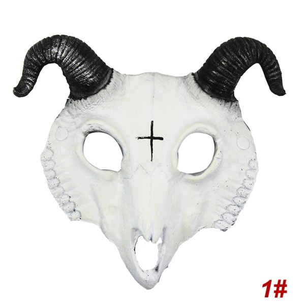 Halloween Goat Skull Mask Half Face Masquerade Cosplay Party Pr 1#-White