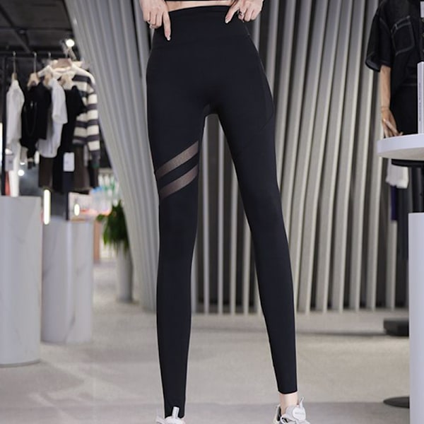 Högkvalitativa kvinnor Yoga Byxa Leggings transparent rand workou black Large size [135-160 catties]