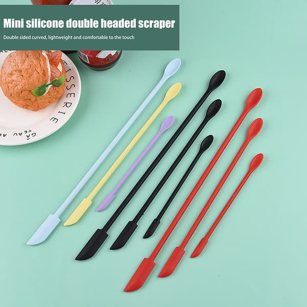 Silikon Mini Spatel Krukkeskraper Skje Spiss Lang Dobbelthodet Black M