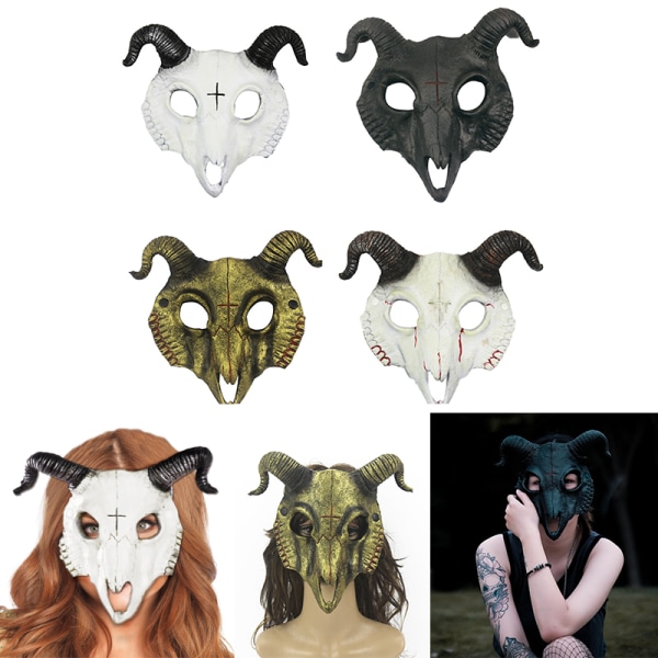 Halloween Goat Skull Mask Half Face Masquerade Cosplay Party Pr 2#-black