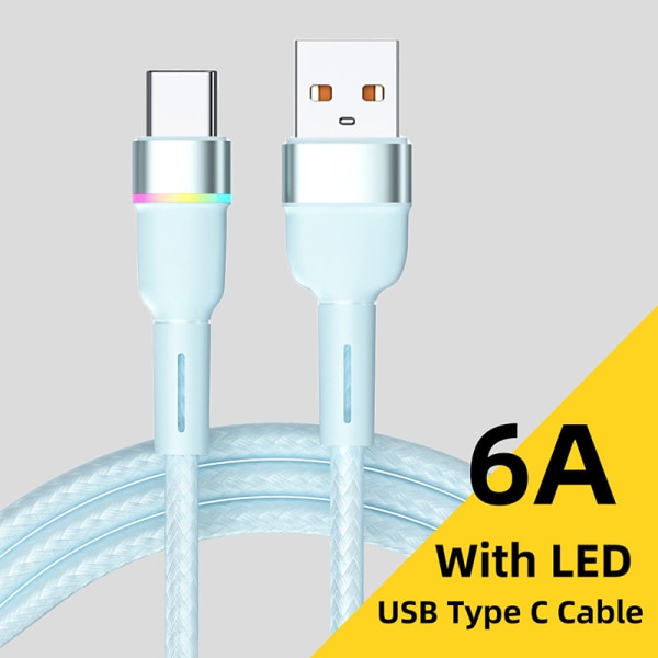 6A 120W USB Typ C LED-kabel för P30 P20 13 12 Pro Snabbladdning Black 1m-Lighting