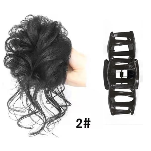 Syntetisk Hårknut Chignon Messy Curly Gripping Clip Elastisk Wo Black
