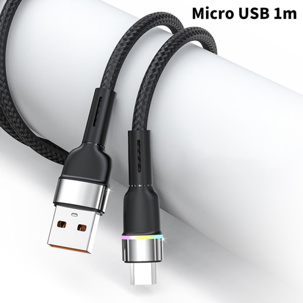 6A 120W USB Typ C LED-kabel för P30 P20 13 12 Pro Snabbladdning Black 1m-Micro USB