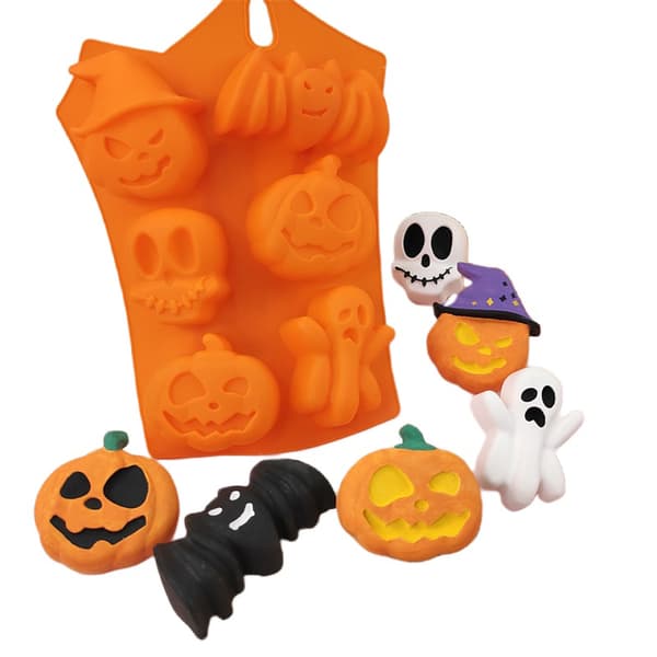 Halloweenforme Non-stick silikone græskarmugge kranie flagermus spøgelse 1PCS