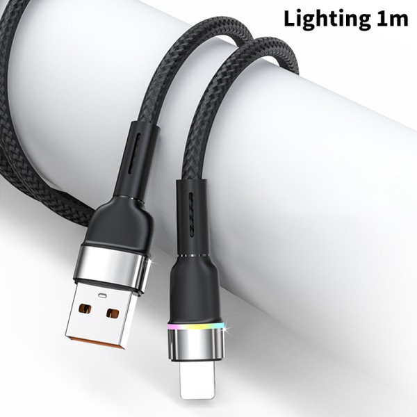 6A 120W USB Typ C LED-kabel för P30 P20 13 12 Pro Snabbladdning Black 1m-Lighting