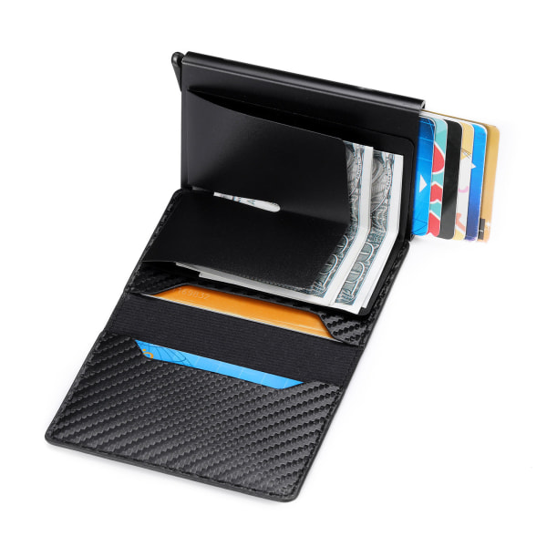 RFID Aluminum Alloy Wallet Pu Automatic Pop-up Card Holder Metal Wallet Dark Blue