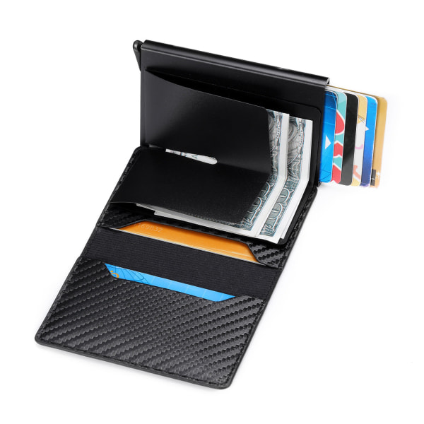 RFID plånbok i aluminiumlegering Pu Automatisk popup-korthållare Metallplånbok Carbon fiber Black