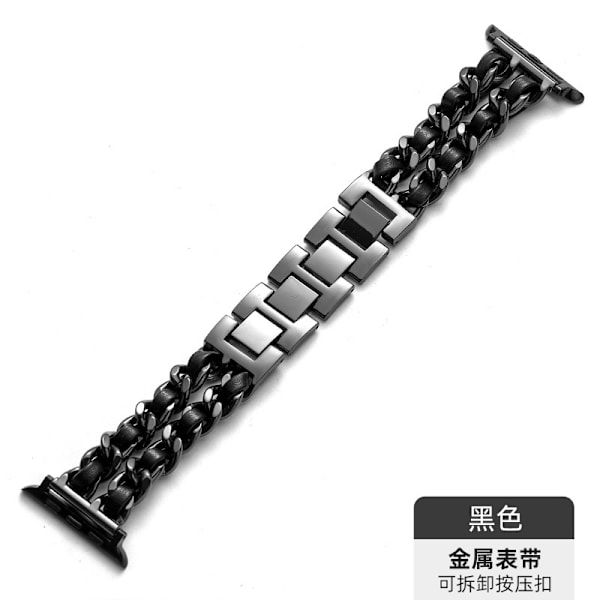 Urrem til Apple Watch iWatch 38/40/41/42MM sort rem sort læder
