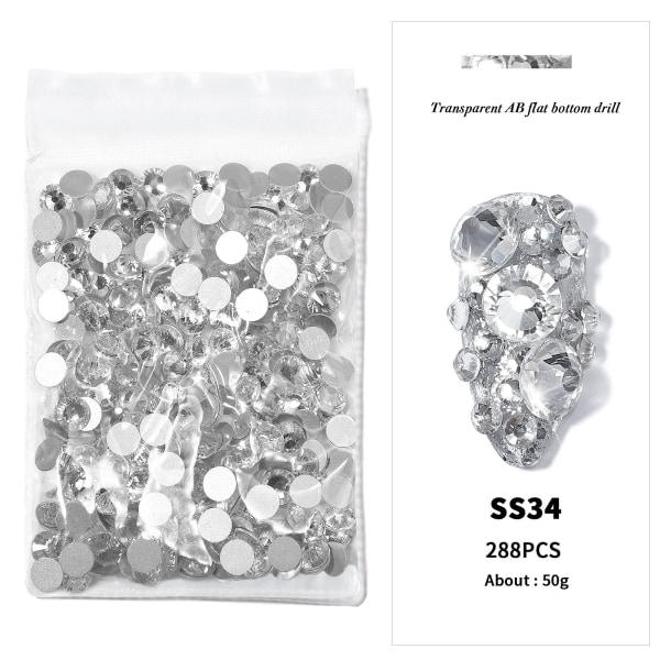 Kynsikoristeet Nail Art Pohjapora Läpinäkyvä AB Diamond DIY Decorations Kulta Pohja Hopea Pohja SS34 White Diamond (7.2)288