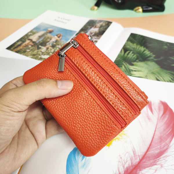 Kvinder pung møntpung Multifunktionel ægte læder visitkortholder Kort nøgle etui Lille Orange