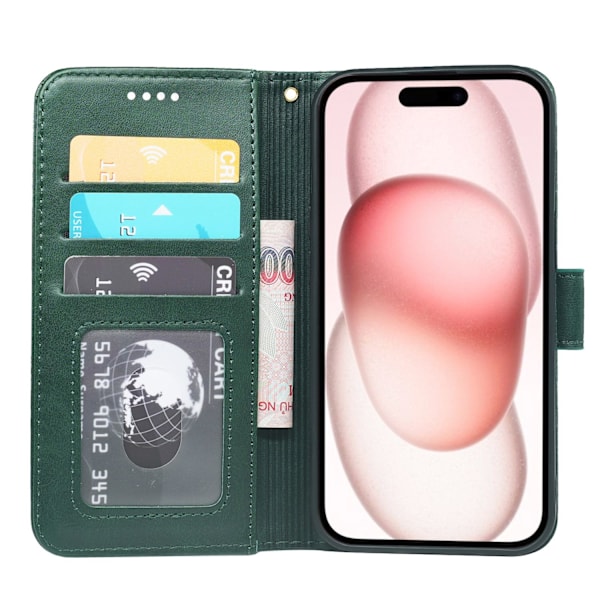 Kotelo iPhone 13 Pro Max -puhelimelle, vihreä, läppäkansi, lompakko, vasikannahkaa, valokuvakehys, jalusta, nahkaa