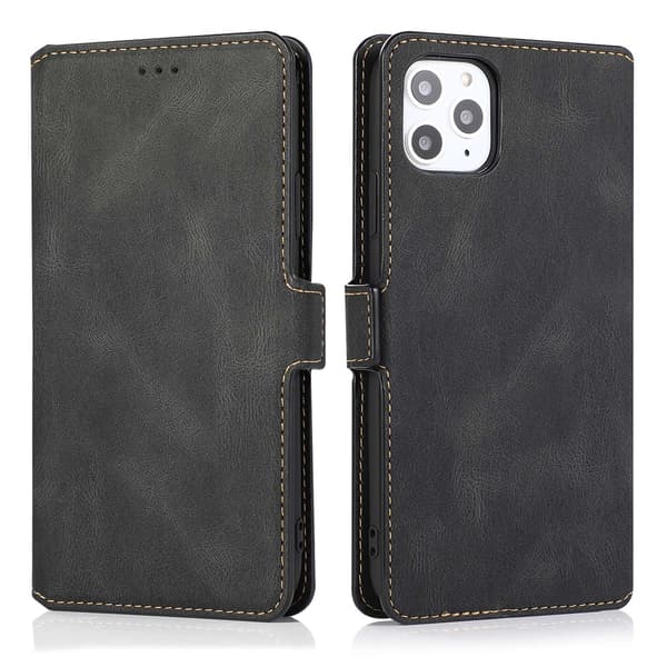 Etui til iPhone 15 Plus, sort retro Liege multifunktions kortholder